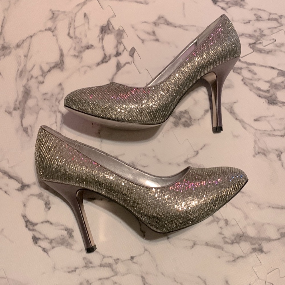 Nina silver glitter heels.